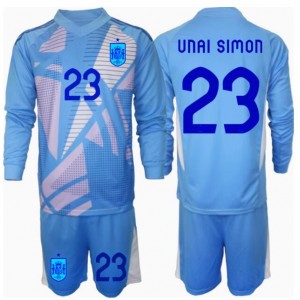 Fotbalové Dres Španělsko Unai Simon #23 Brankářské Dětské Domácí Oblečení ME 2024 Dlouhý Rukáv (+ trenýrky)